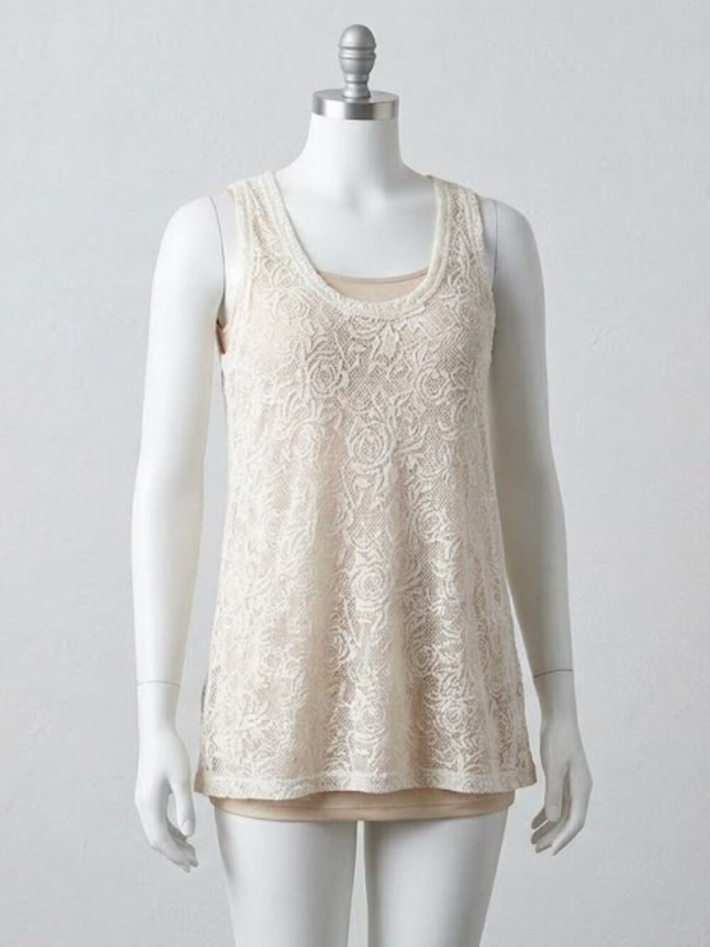 6397 Cream Sheer Floral Embroidered Tank Top Size M Lace Cover Up